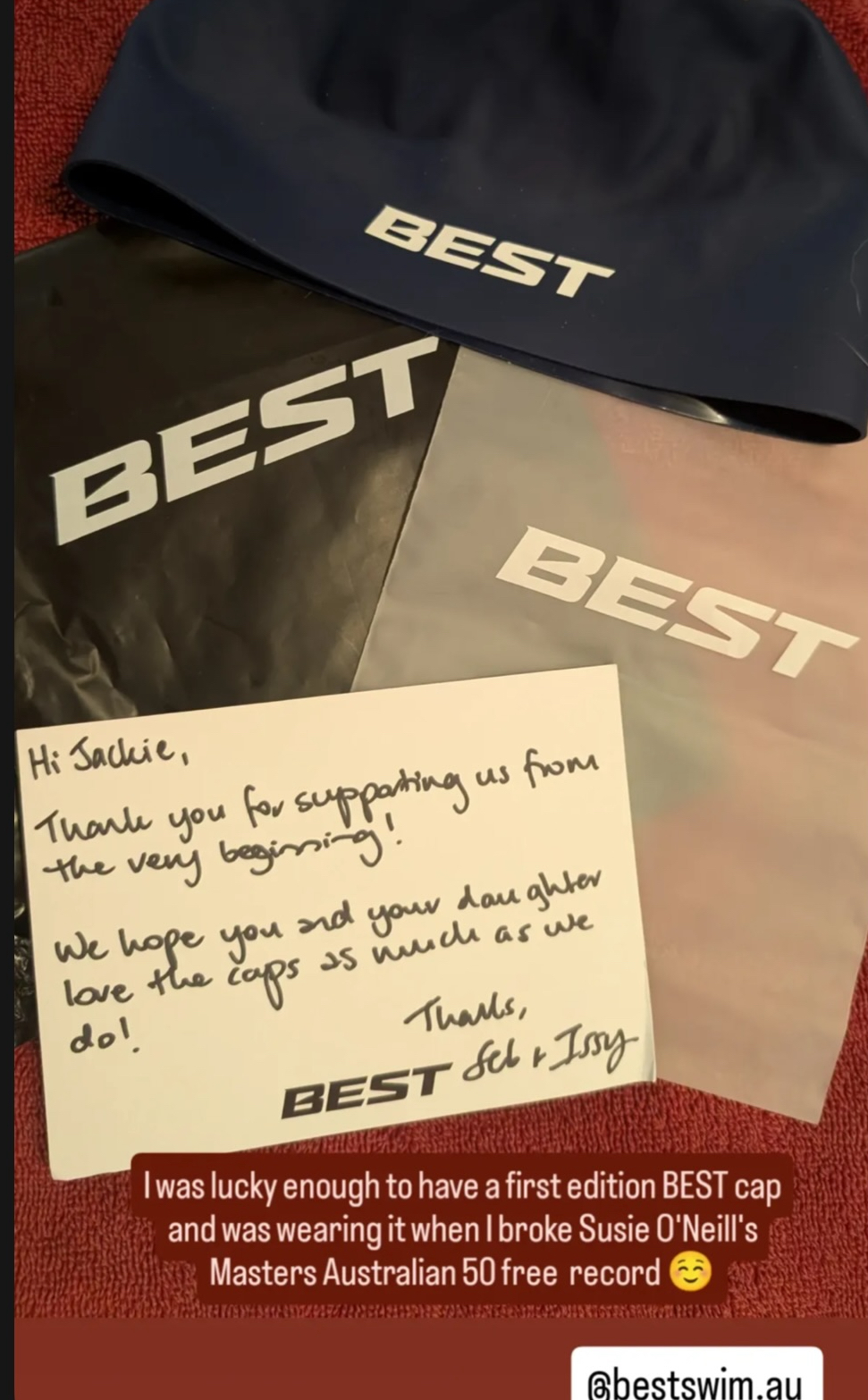 Navy BEST cap, packaging and a thank-you note