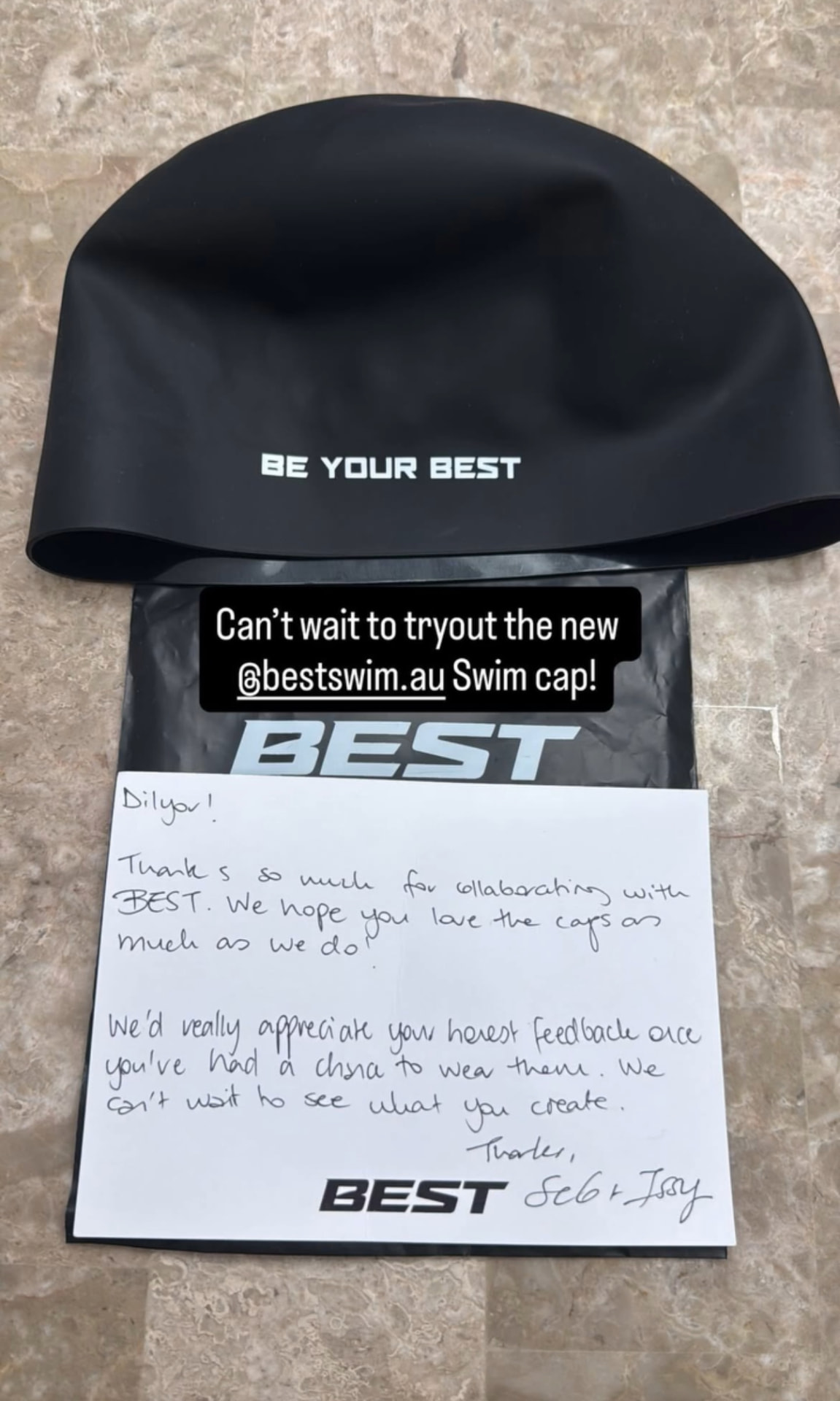 Black Be Your Best cap with a handwritten note